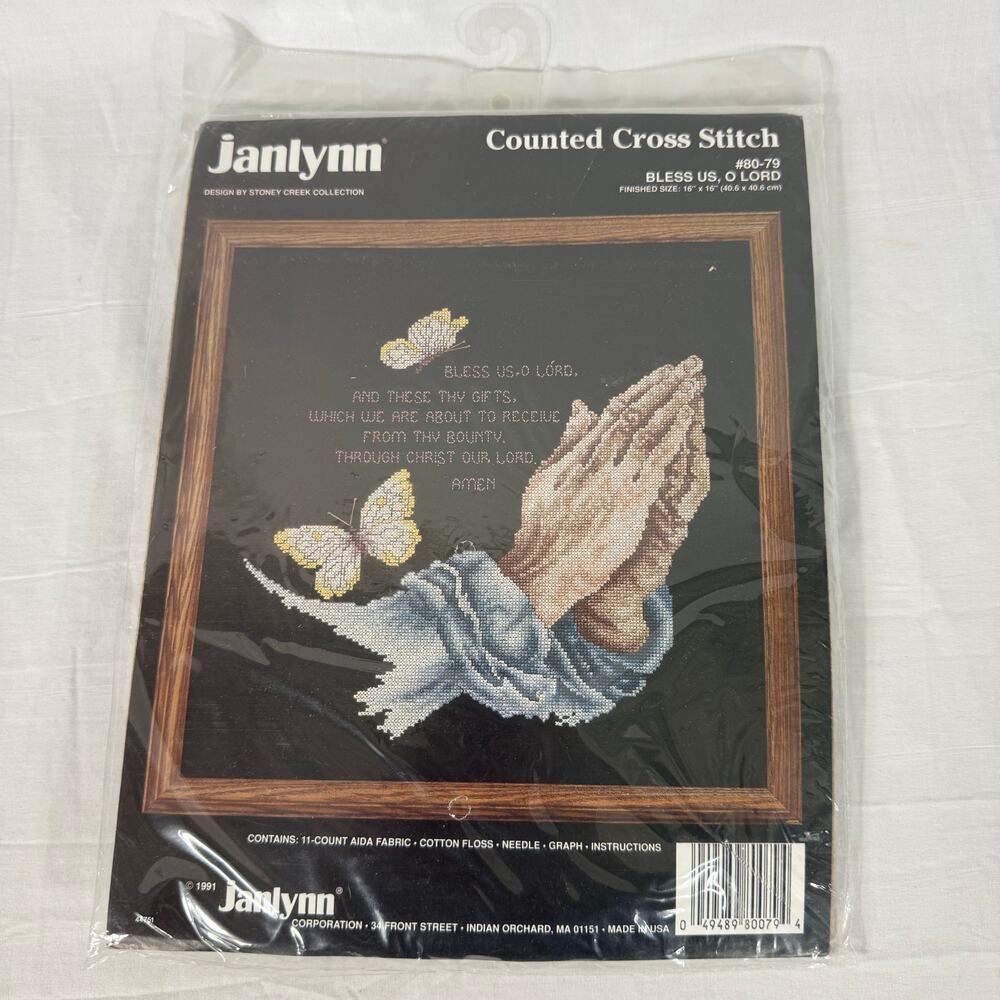 1991 Janlynn Cross Stitch Bless Us O Lord Grace Prayer Praying Hands 80-79
